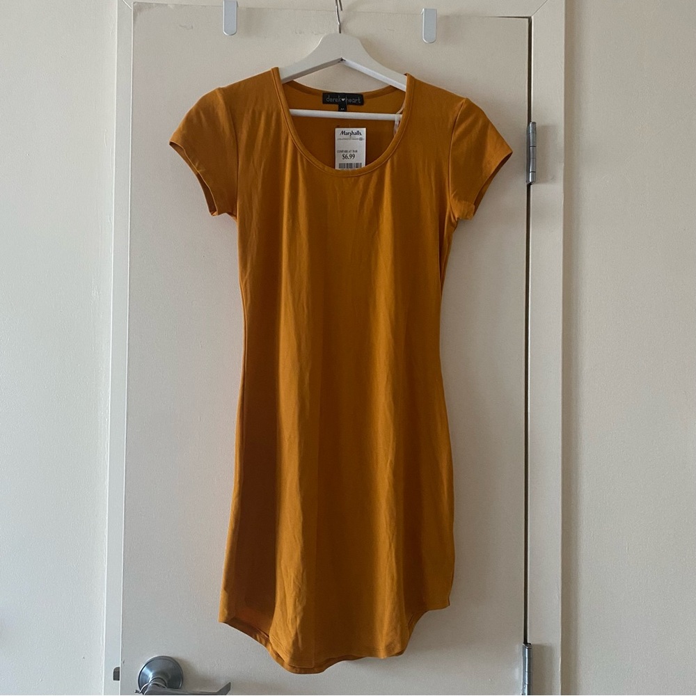 Derek Hart Short Sleeve T-Shirt Bodycon Above the Knee Yellow Summer Dre…